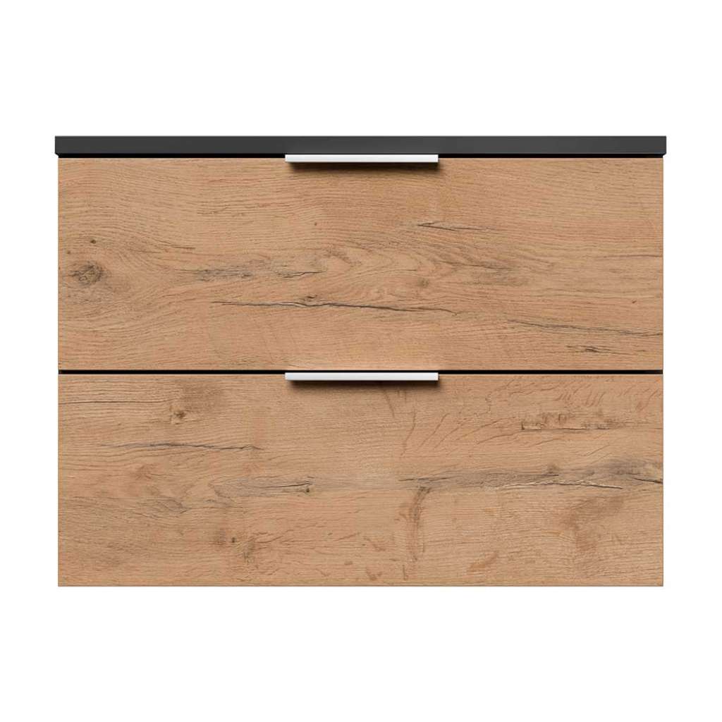 Garderoben Hängeschrank in Dunkelgrau und Holzoptik Eiche zwei Schubladen