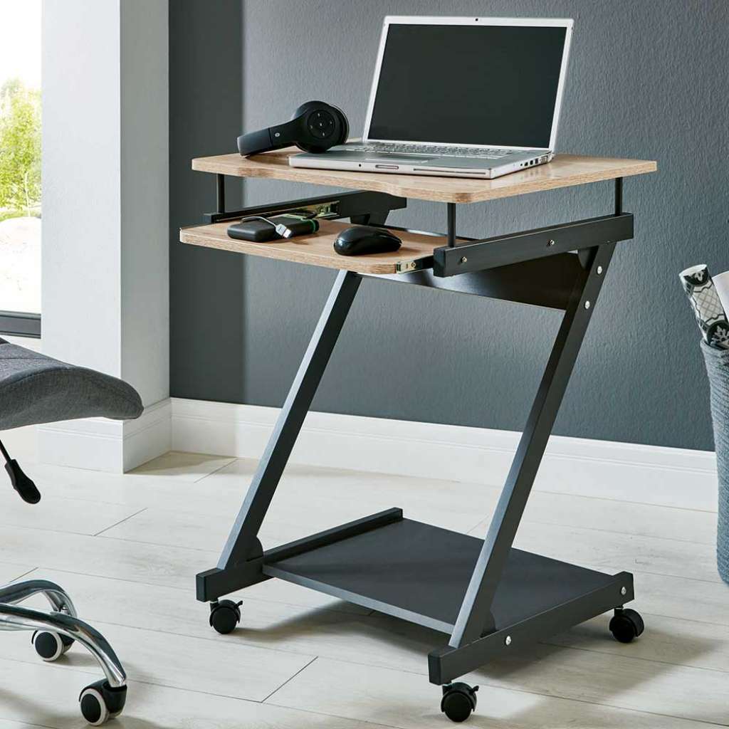 EDV Tisch in Anthrazit und Eiche Optik Tastaturauszug