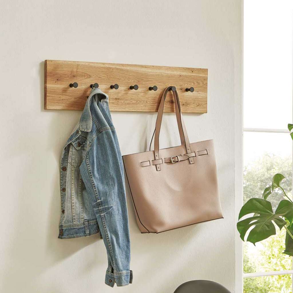 Holzgarderobe aus Eiche geölt 7 Metallhaken