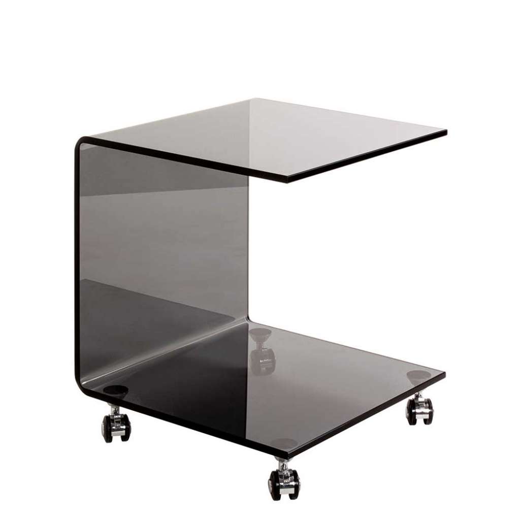 Floatglas Beistelltisch in Grau transparent Kunststoffrollen
