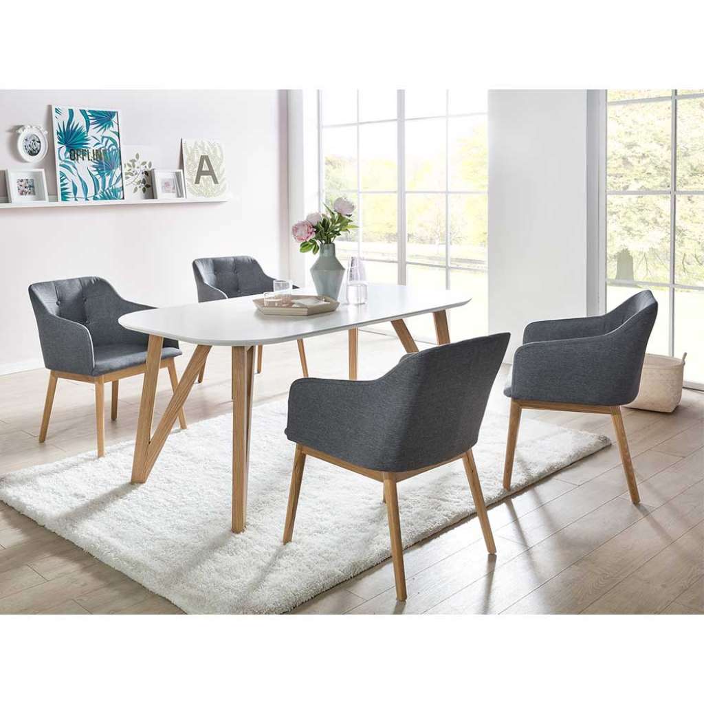 Skandi Essplatzgruppe in Weiß Grau Eiche vier Sitzplätzen (fünfteilig)