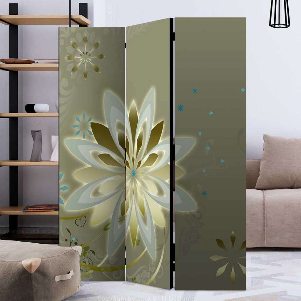 Hoher Paravent in Grau und Goldfarben Leinwand Füllung