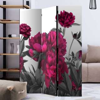 Paravent Blumenmotiv in Pink und Grau Pfingstrosen