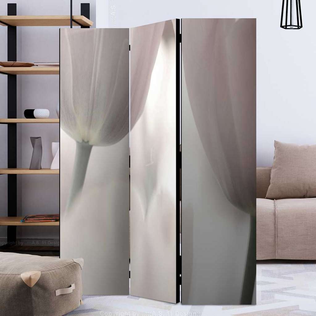 Spanische Wand in Grau und Weiß Blumen Motiv Tulpen