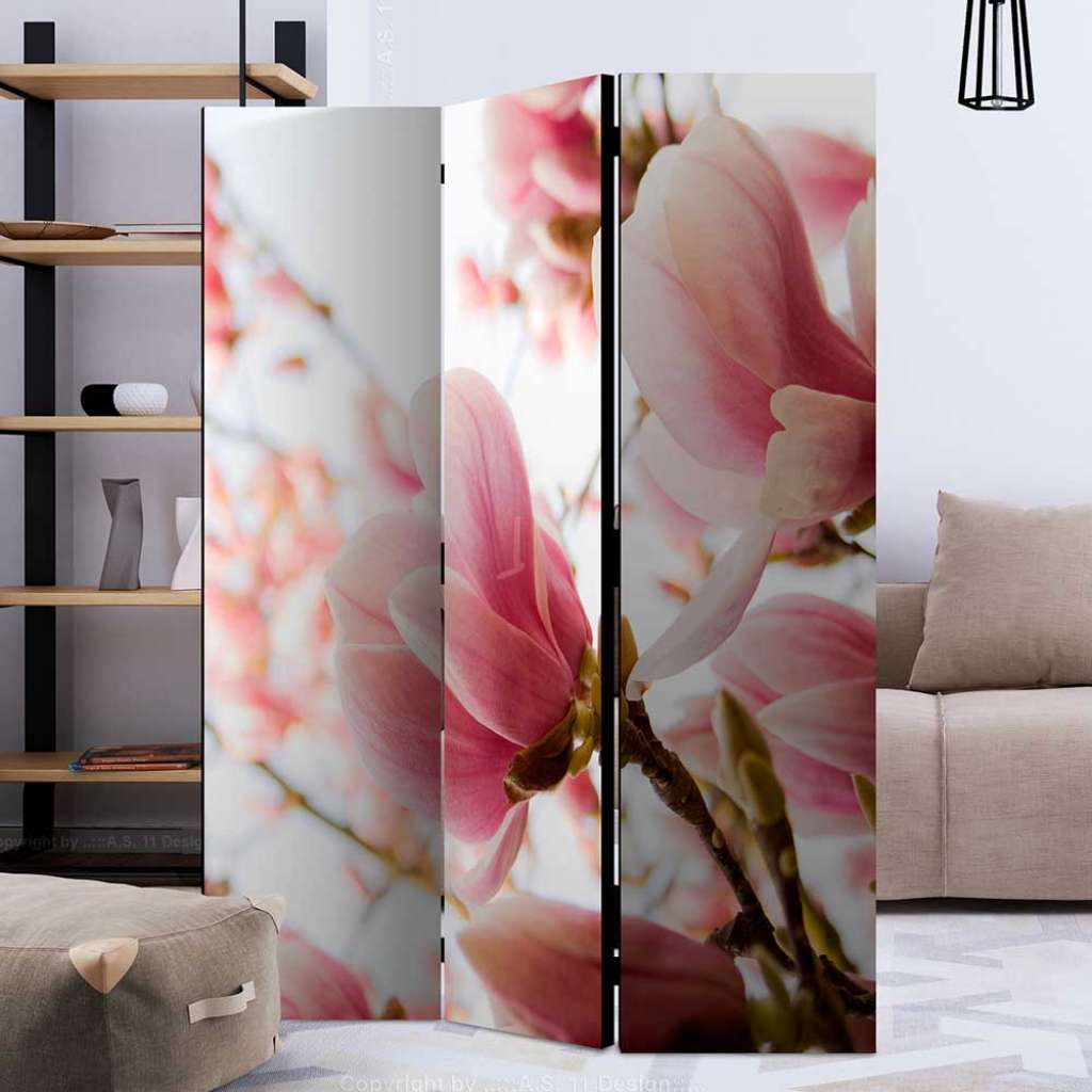 Paravent beidseitig bedruckt Magnolien Motiv