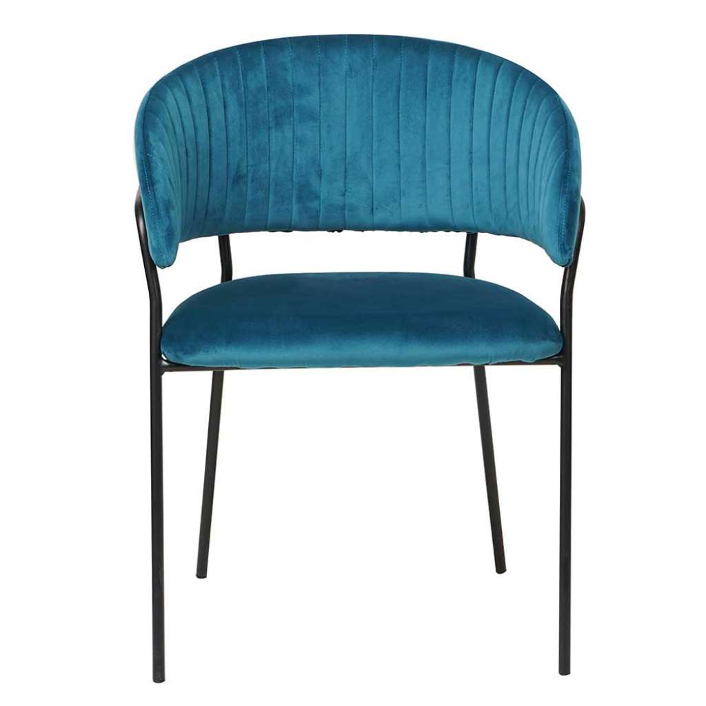 Samt Armlehnstuhl in Türkis und Schwarz Metallgestell