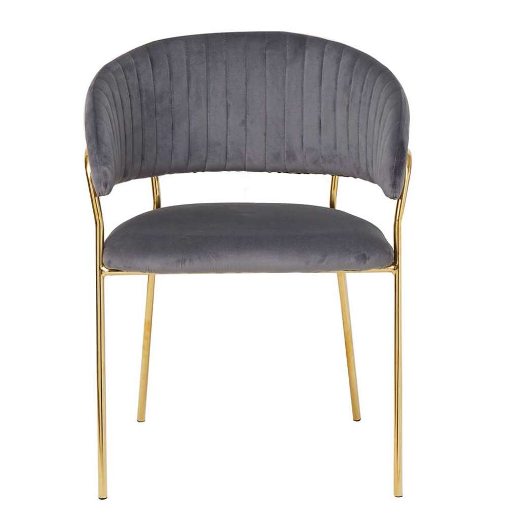 Polsterstuhl Samt im Retrostil Grau und Gold