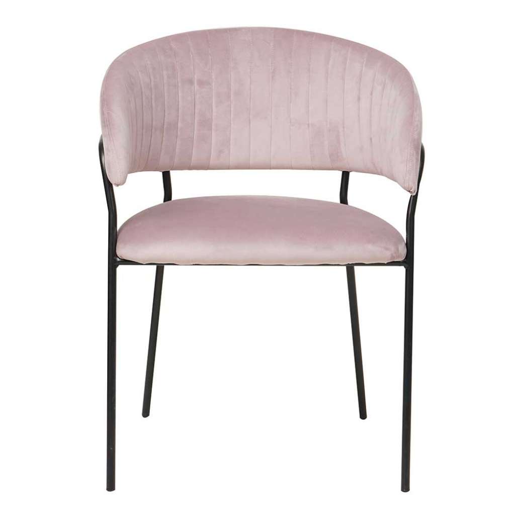 Ankleidestuhl in Rosa Samt schwarzem Metallgestell