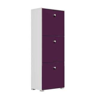Flurschuhschrank in Violett Hochglanz & Weiß Schuhkörben aus Metall