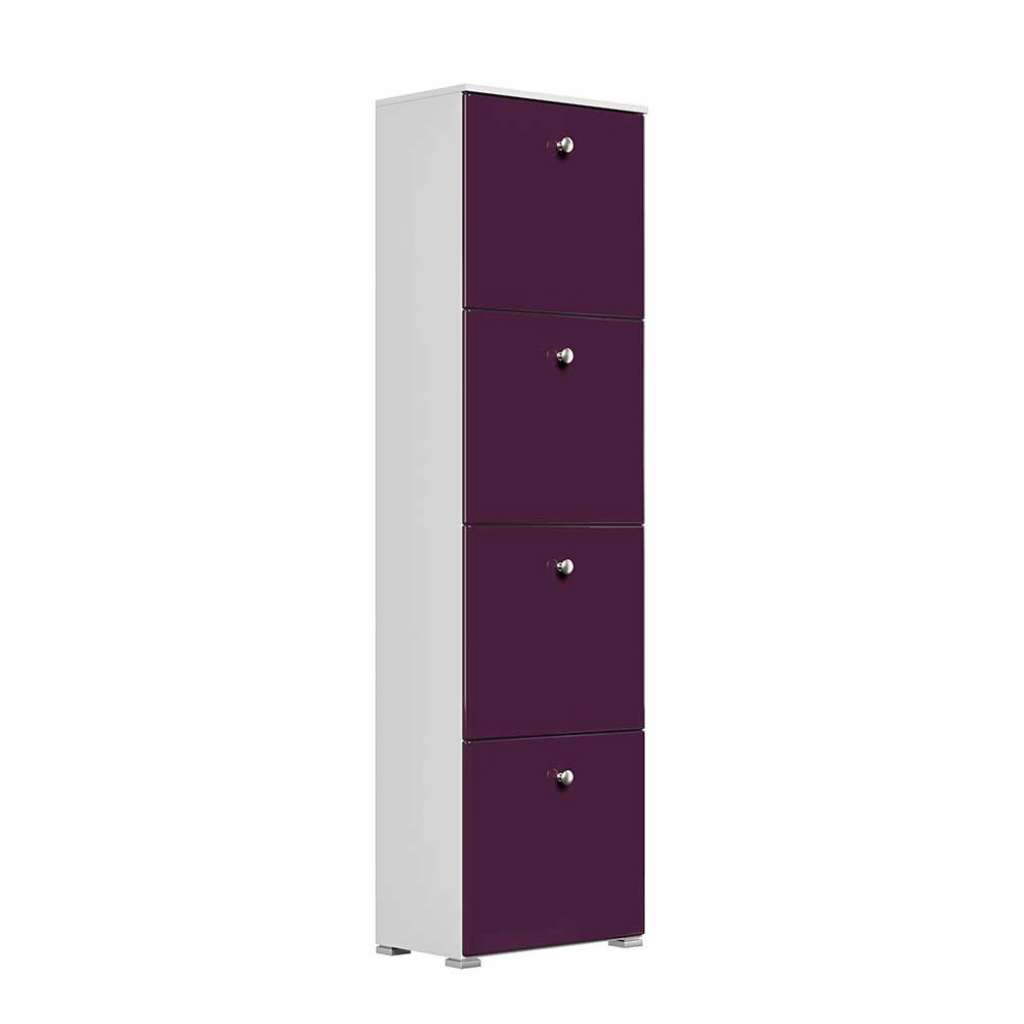 Hoher Garderobenschuhschrank in Violett hochglänzend Weiß