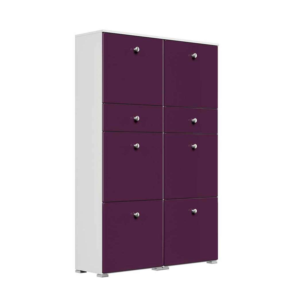 Stauraum Schuhschrank in Violett Hochglanz & Weiß sechs Schuhklappen