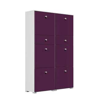 Stauraum Schuhschrank in Violett Hochglanz & Weiß sechs Schuhklappen