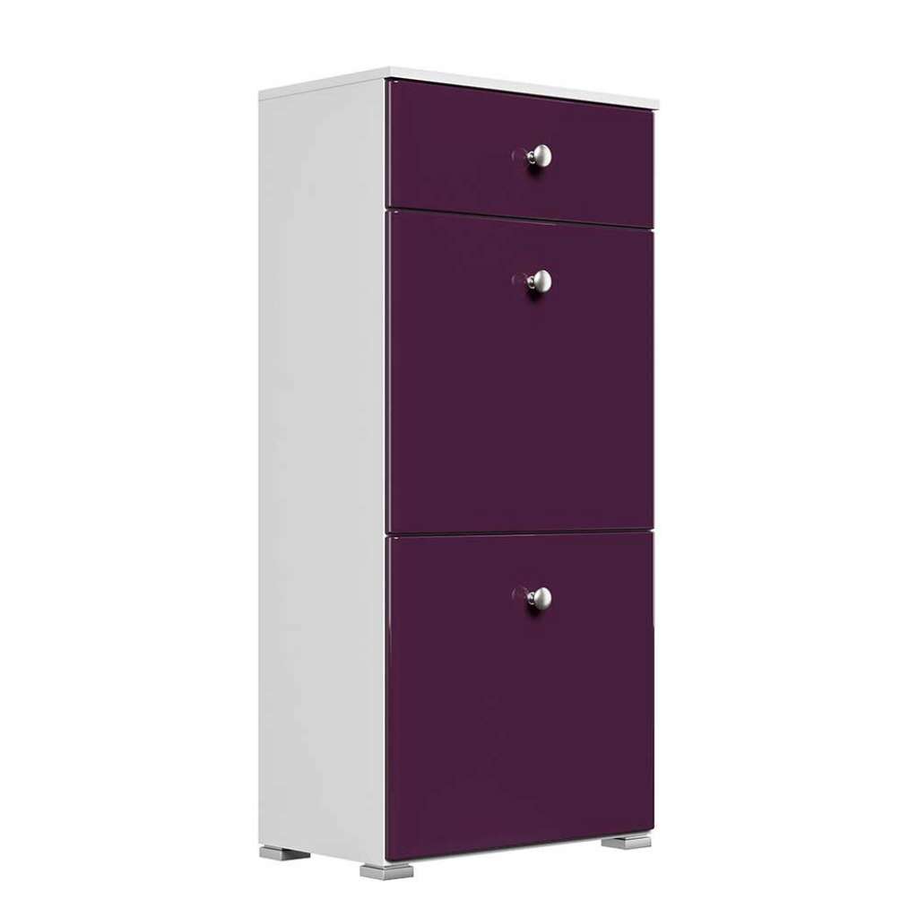 Platzsparender Schuhschrank in Violett Hochglanz und Weiß einer Schublade