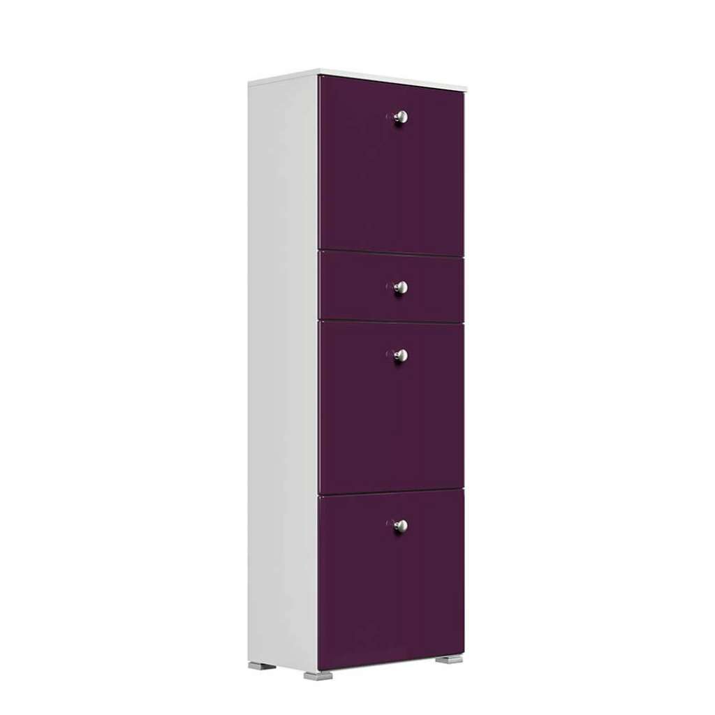 Schuhschrank hoch schmal in Violett Hochglanz Weiß
