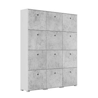 XXL Schuhklappschrank in Beton Optik Grau und Weiß Schuhkörben aus Metall