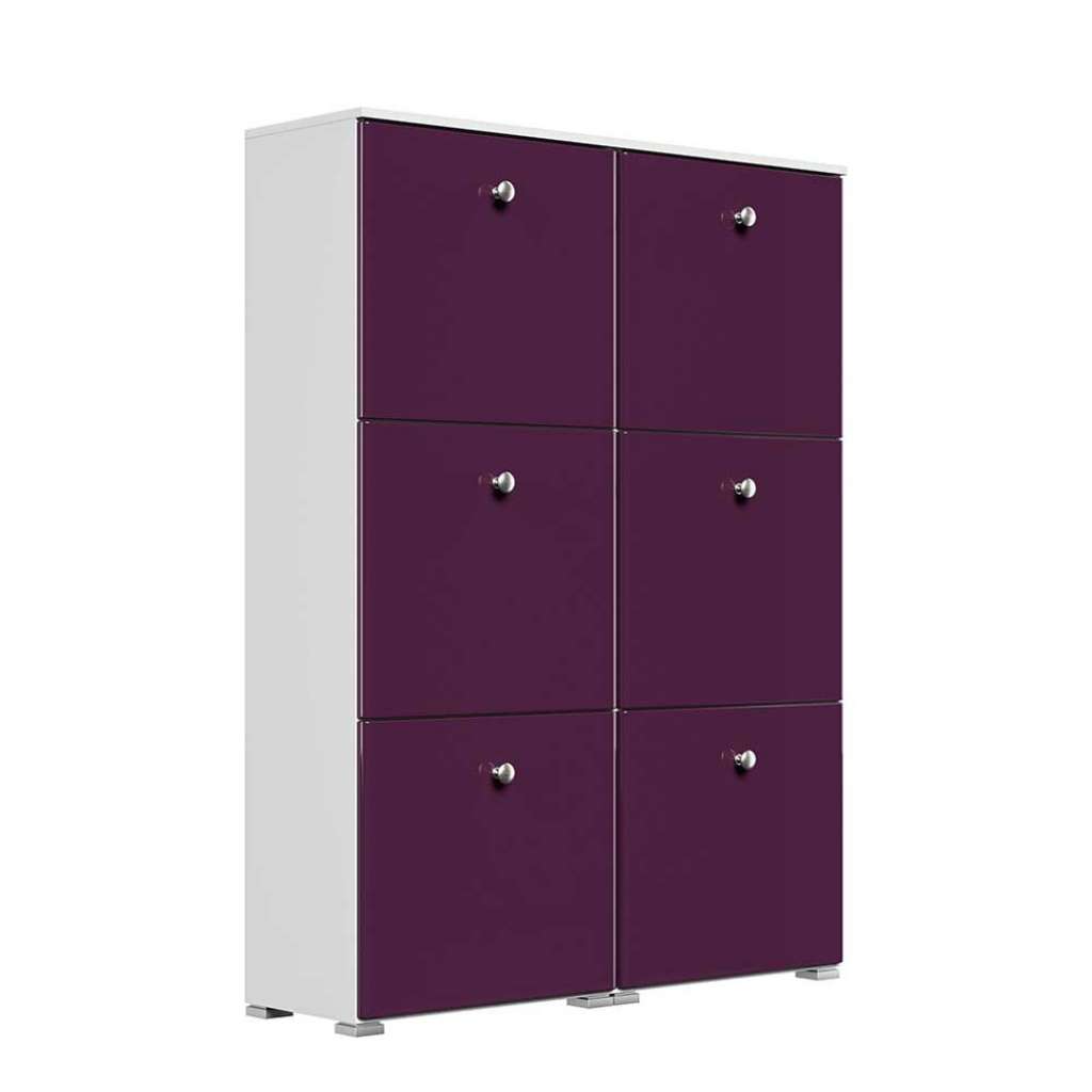 Klappenschuhschrank mit Hochglanz Front Violett und Weiß
