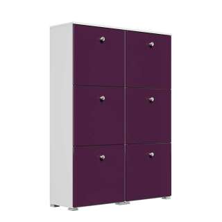 Klappenschuhschrank mit Hochglanz Front Violett und Weiß