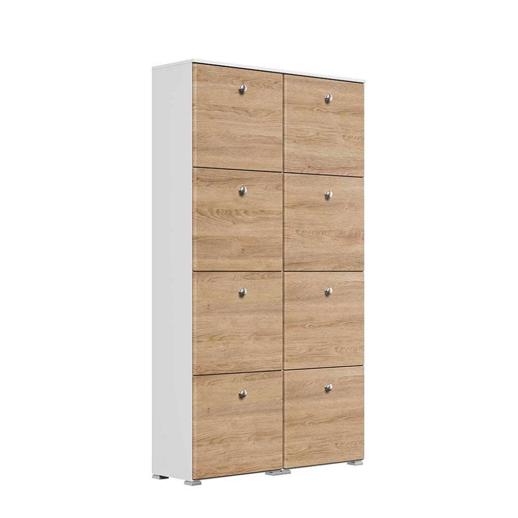Schuh Klappschrank mit Körben aus Metall Eiche hell Holzoptik und Weiß