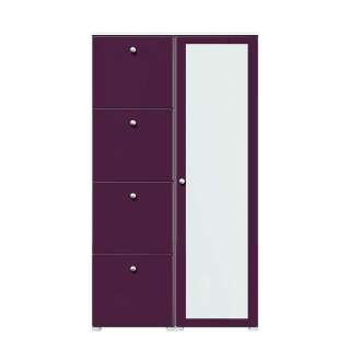 Spiegeltür Schuhschrank in Violett und Weiß vier Schuhklappen