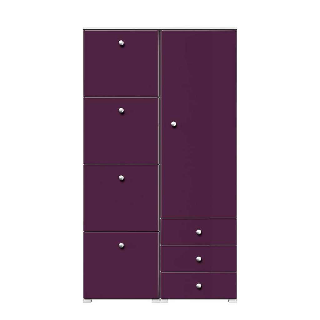 Violetter Schuhschrank inklusive vier Schuhklappen drei Schubladen