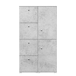 Hoher Schuhschrank in Beton Optik Grau und Weiß vier Klappen