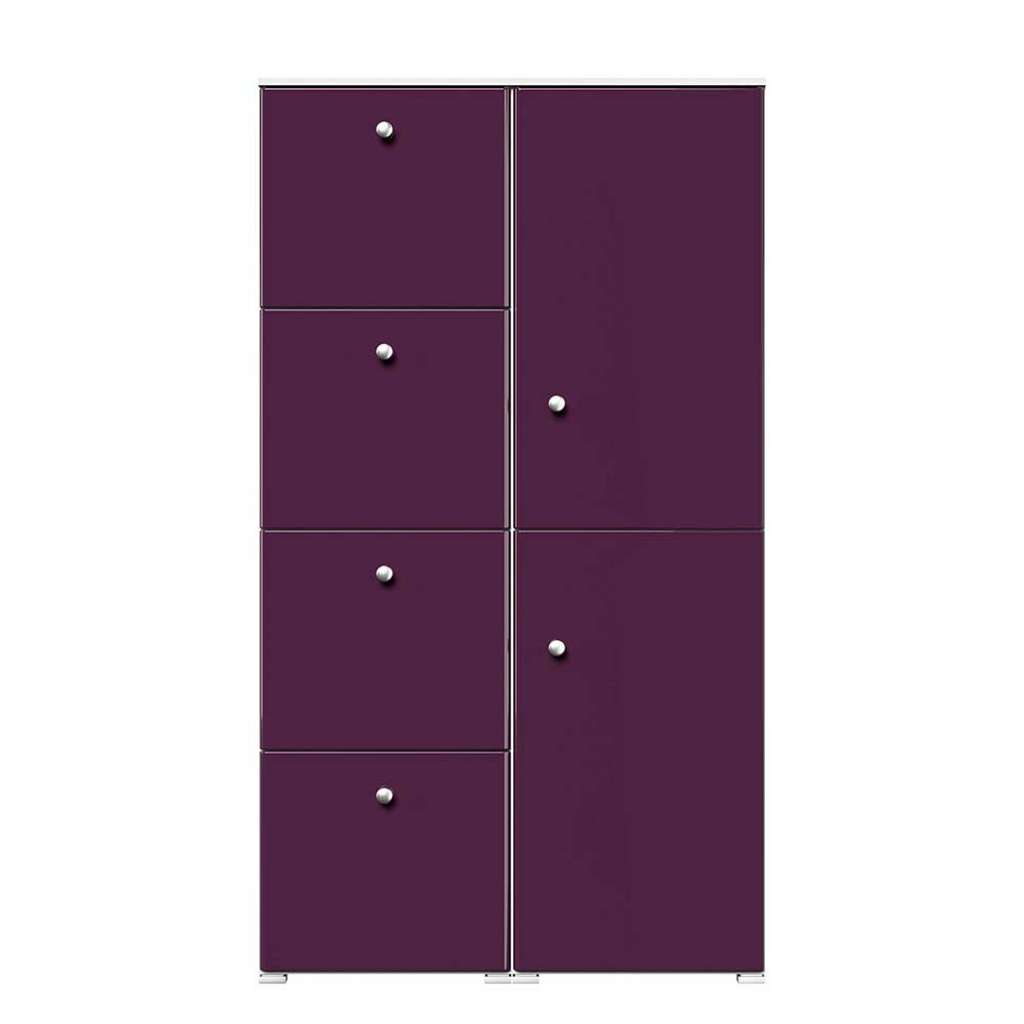 Großer Schuhschrank in Violett Hochglanz Schuhkörben aus Metall
