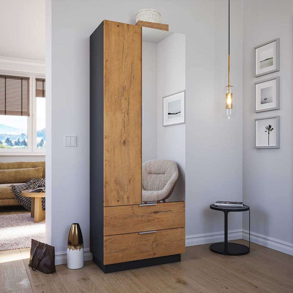Garderobenschrank für Schuhe Eichefarben & Dunkelgrau