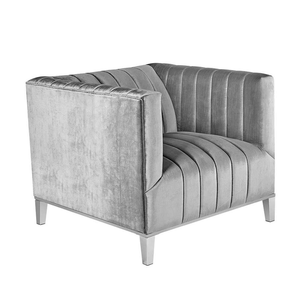 Samt Lounge Sessel in Silbergrau Retrostil