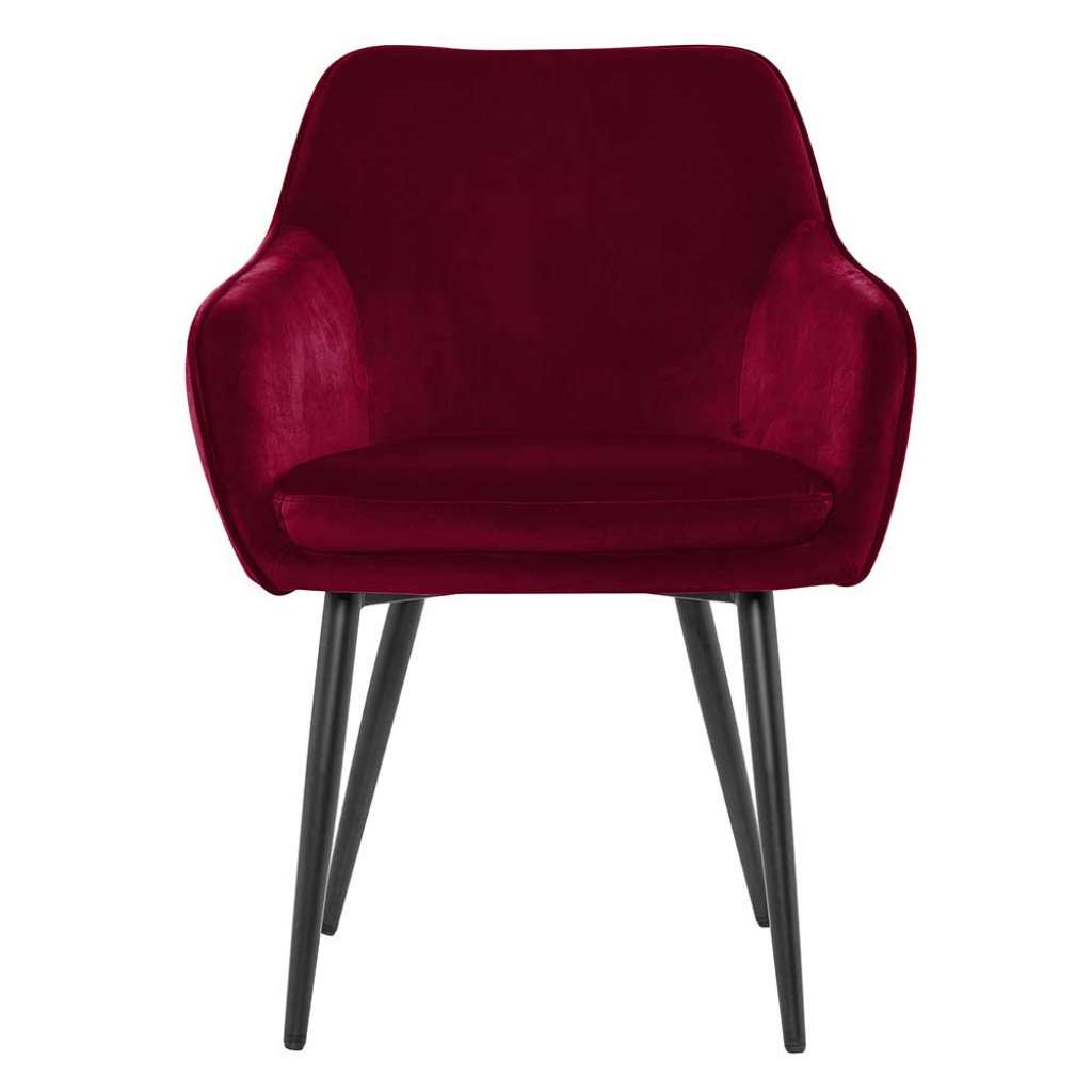 Dunkelroter Samt Stuhl mit Armlehnen außen gesteppt