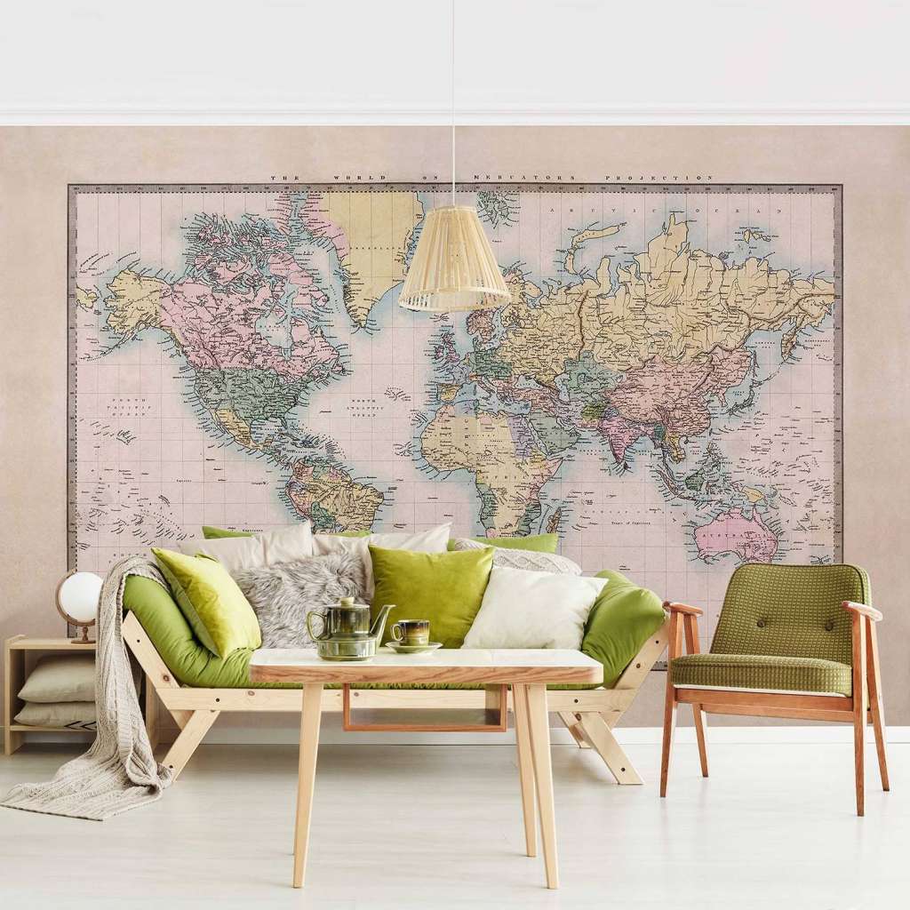home24 Vliestapete Vintage Weltkarte um 1850