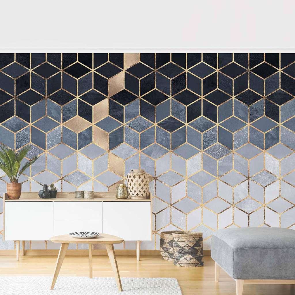 home24 Vliestapete Goldene Geometrie