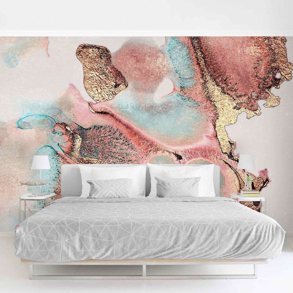 home24 Vliestapete Goldenes Aquarell Rosa