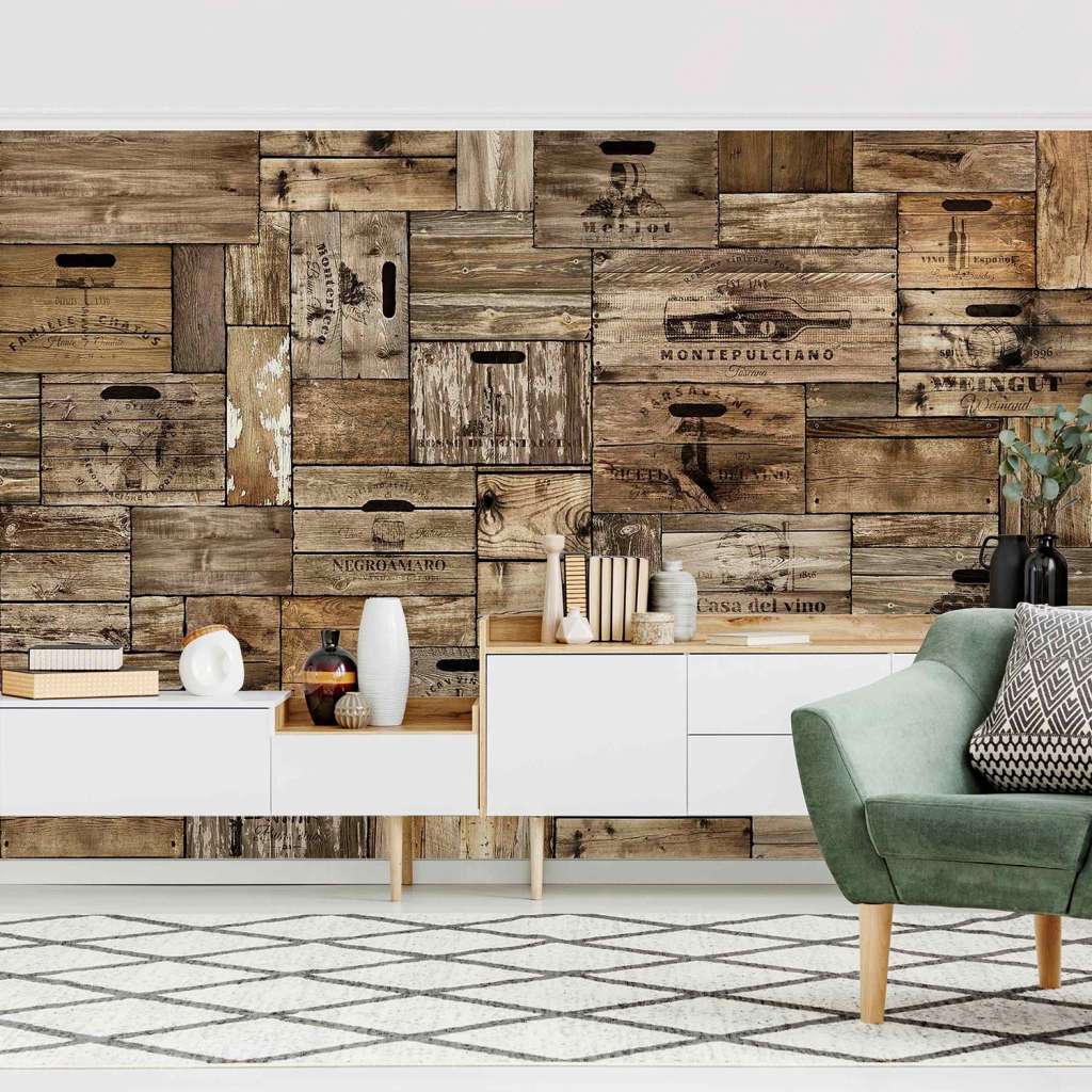 home24 Vliestapete Vintage Holzkisten