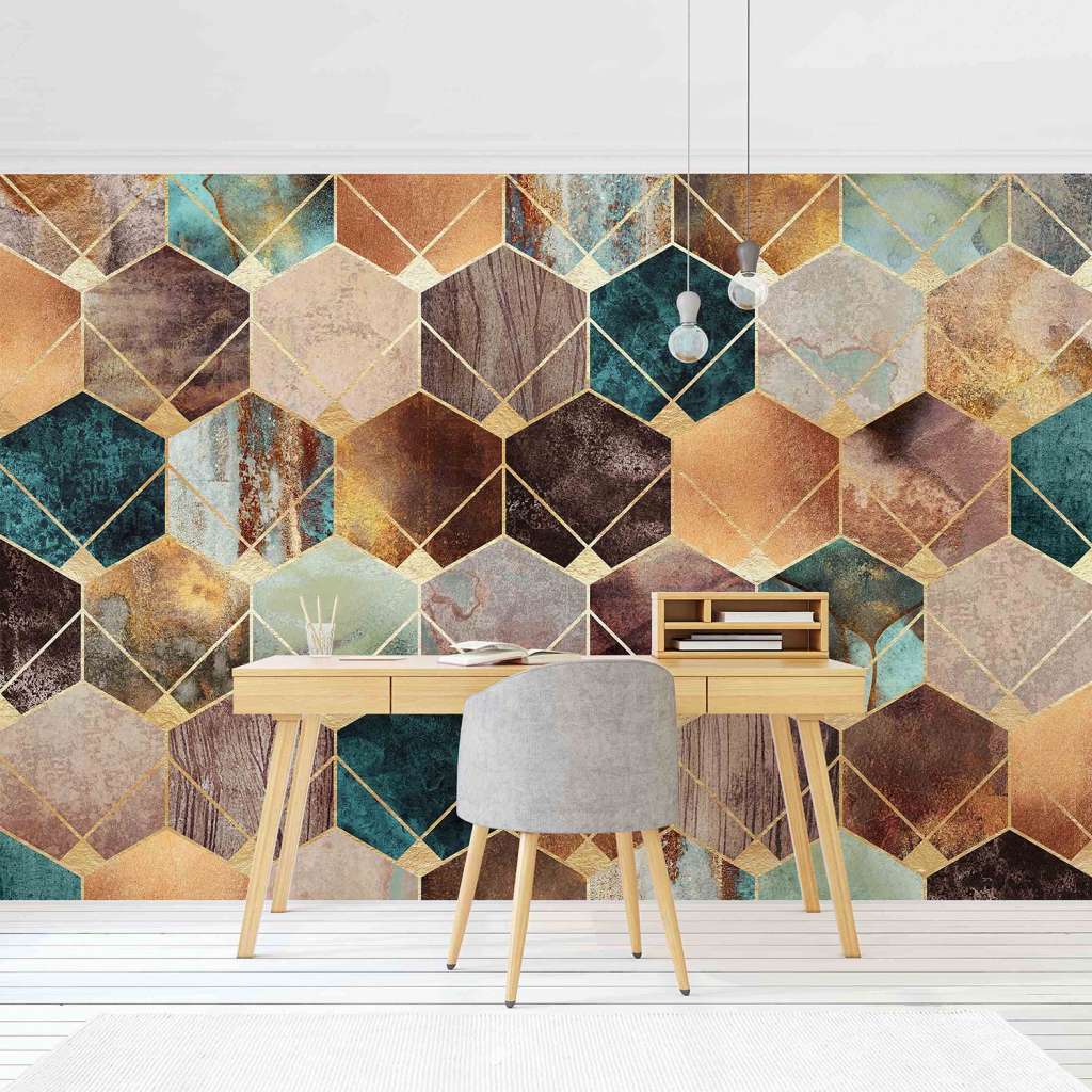 home24 Vliestapete Türkise Geometrie