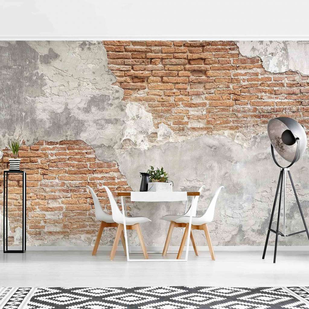 home24 Vliestapete Shabby Backstein Wand