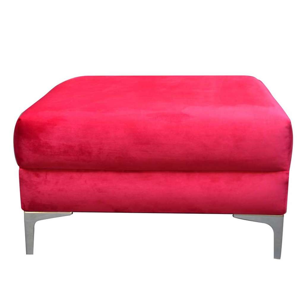 XL Hocker in Dunkelrot Samt Vierfußgestell aus Metall