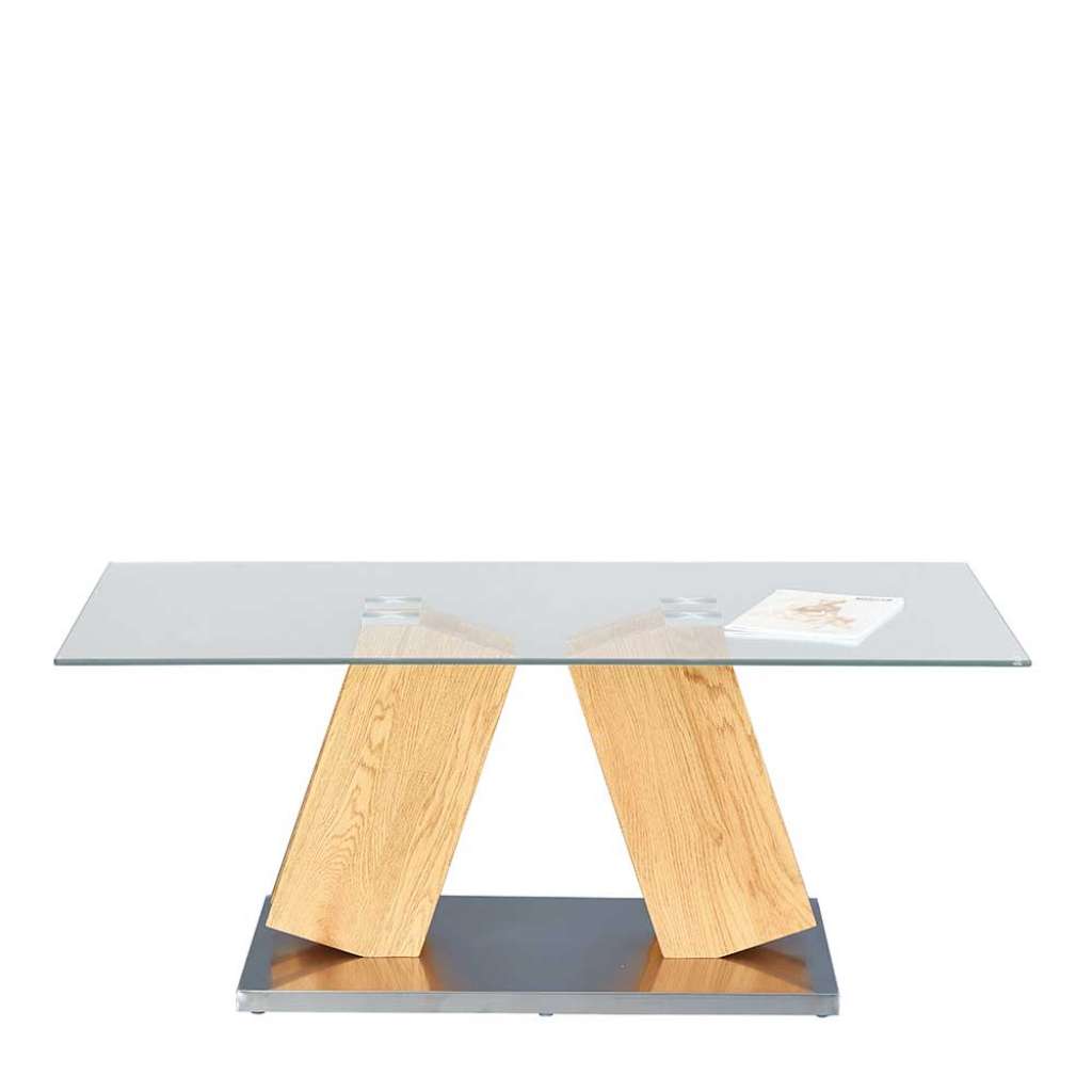 Designcouchtisch in Wildeichefarben Glasplatte