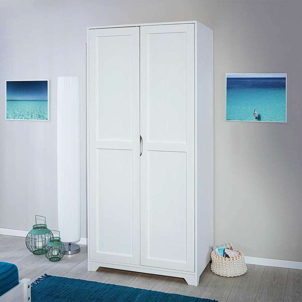 Drehtürenkleiderschrank in Weiß Kiefer Massivholz