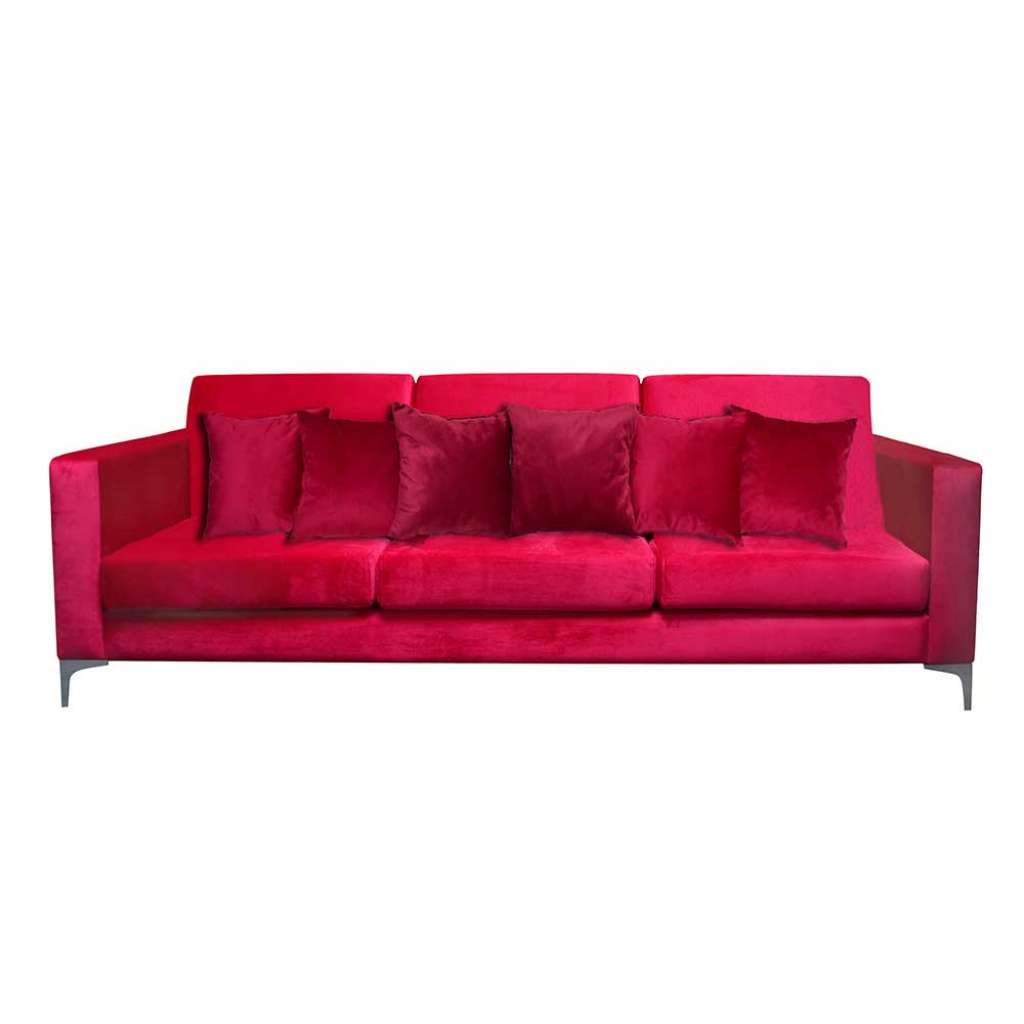 Luxuriöses Sofa in Dunkelrot Samt Vierfußgestell aus Metall