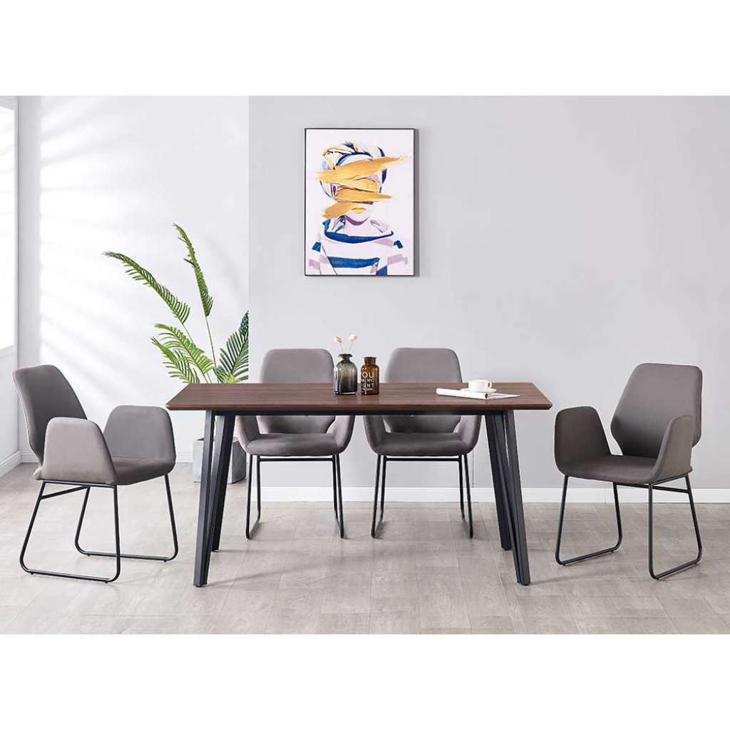 Esszimmermöbelset Tisch mit Hairpin Gestell Bezüge aus Kunstwildleder (fünfteilig)
