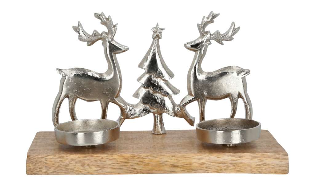 Teelichthalter Hirsche ¦ holzfarben ¦ Holz, Aluminium Dekoration > Kerzen & Lichter > Kerzenständer - Höffner