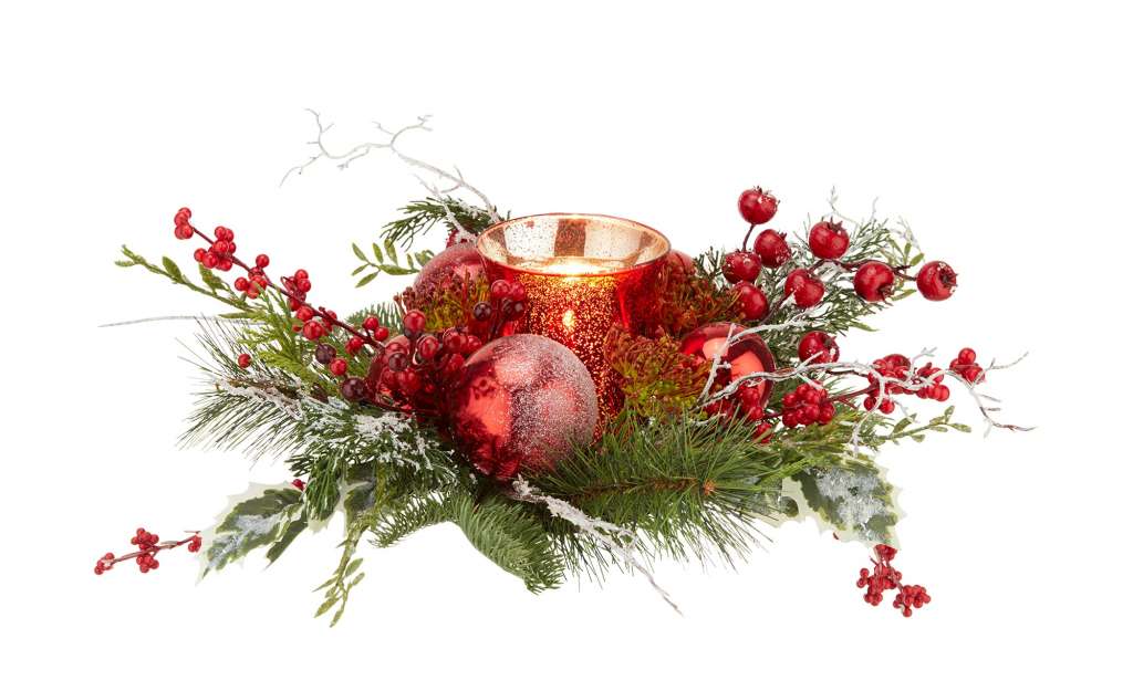 Weihnachtskranz mit Windlicht ¦ rot ¦ Glas , Naturprodukte, Kunststoff Ø: 46 Dekoration > Laternen & Windlichter - Höffner