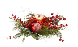 Weihnachtskranz mit Windlicht ¦ rot ¦ Glas , Naturprodukte, Kunststoff Ø: 46 Dekoration > Laternen & Windlichter - Höffner