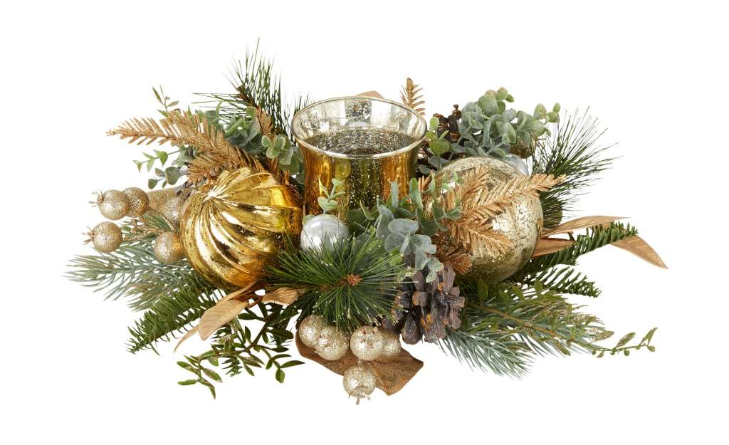 Weihnachtskranz mit Windlicht ¦ gold ¦ Glas , Naturprodukte, Kunststoff Ø: 46 Dekoration > Laternen & Windlichter - Höffner