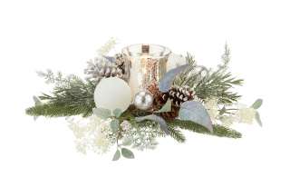Weihnachtskranz mit Windlicht ¦ silber ¦ Glas , Naturprodukte, Kunststoff Ø: 51 Dekoration > Laternen & Windlichter - Höffner