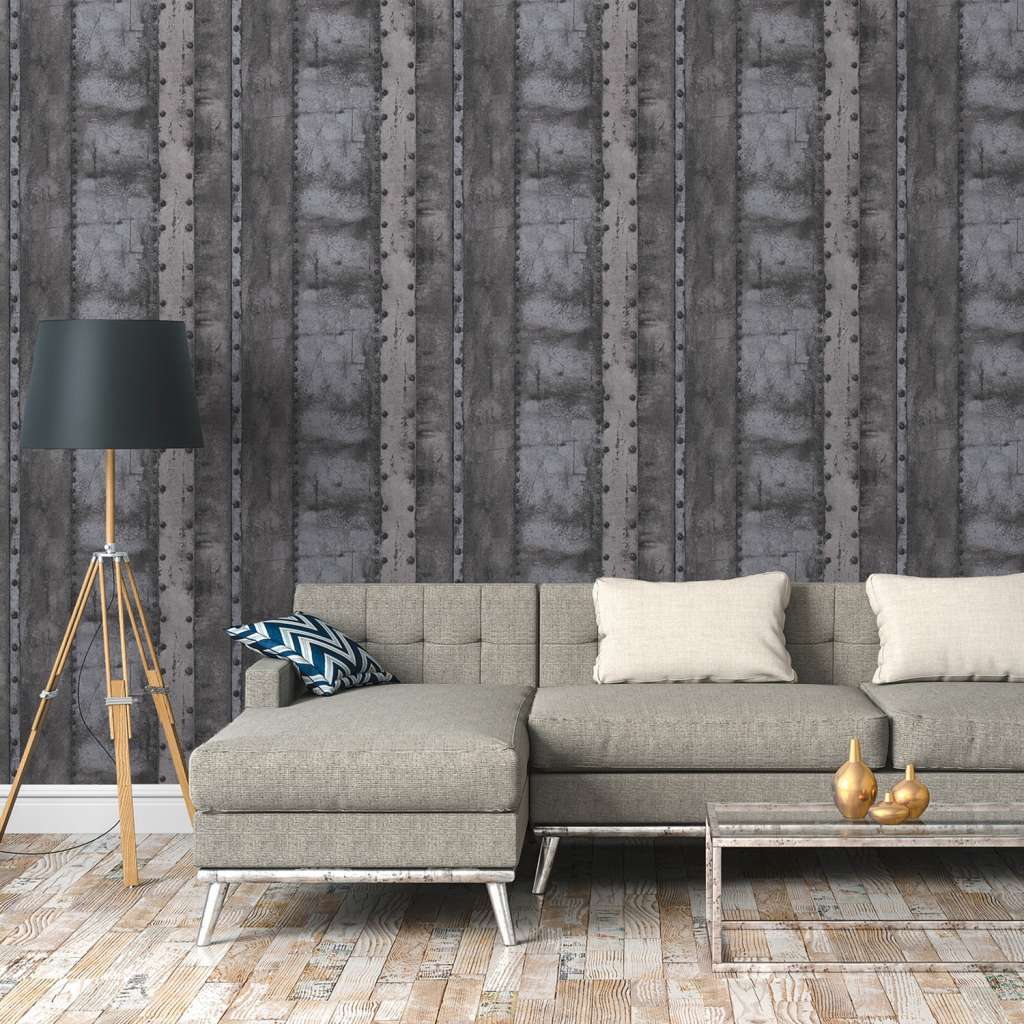 home24 Vliestapete Industrielook Metalloptik