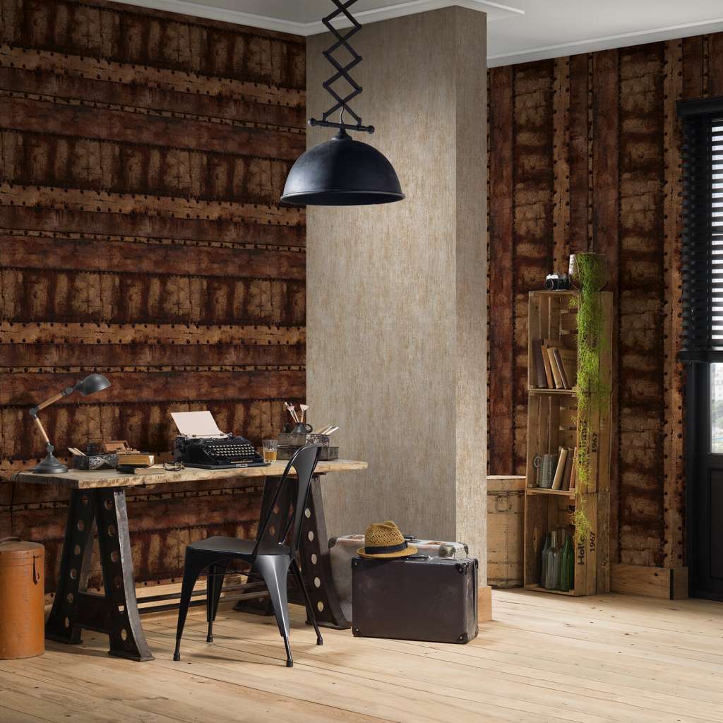 home24 Vliestapete Industrielook Metalloptik