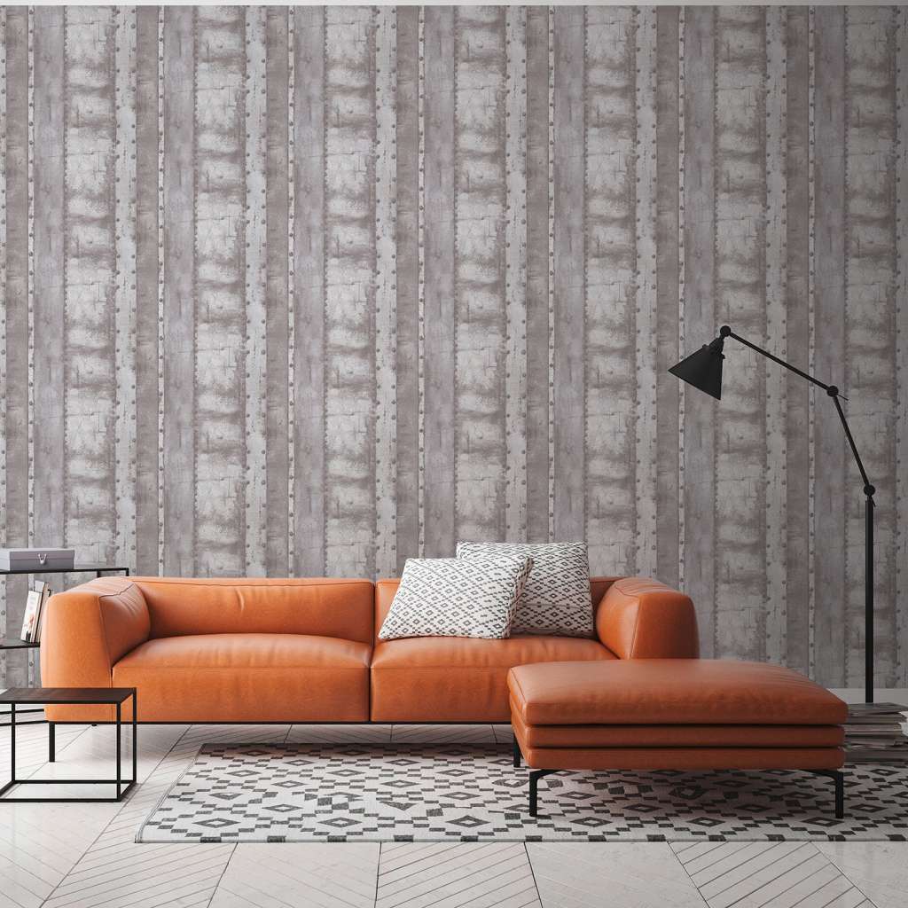 home24 Vliestapete Industrielook Metalloptik