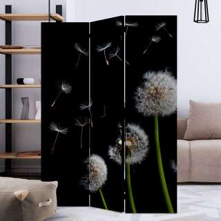 Moderne Sichtschutzwand mit Pusteblumen Motiv Schwarz Grün Weiss