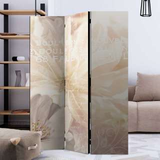Dezenter Paravent beidseitig bedruckt Blumen und Schrift Motiv